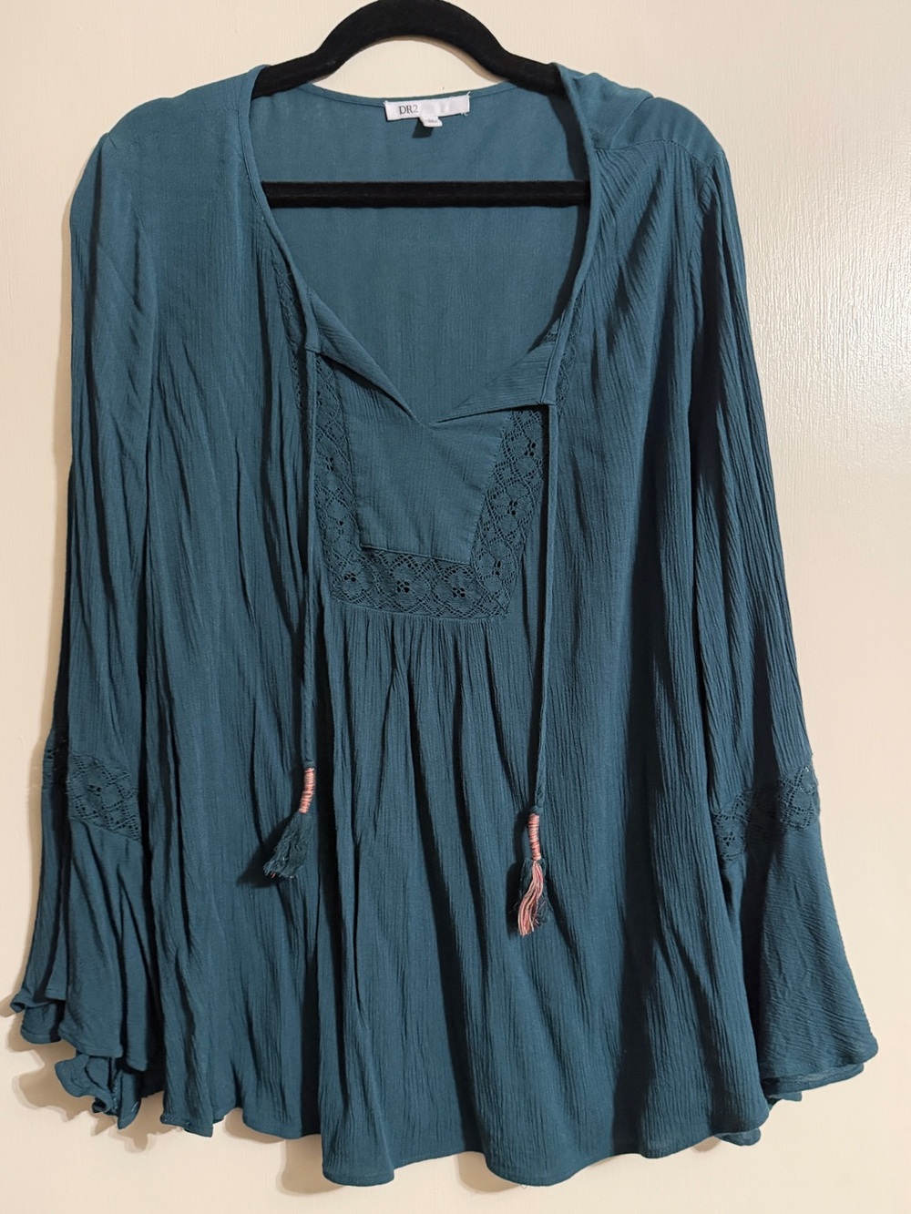Teal bell sleeve blouse